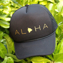 Load image into Gallery viewer, Aloha Big Island Black Trucker Hat