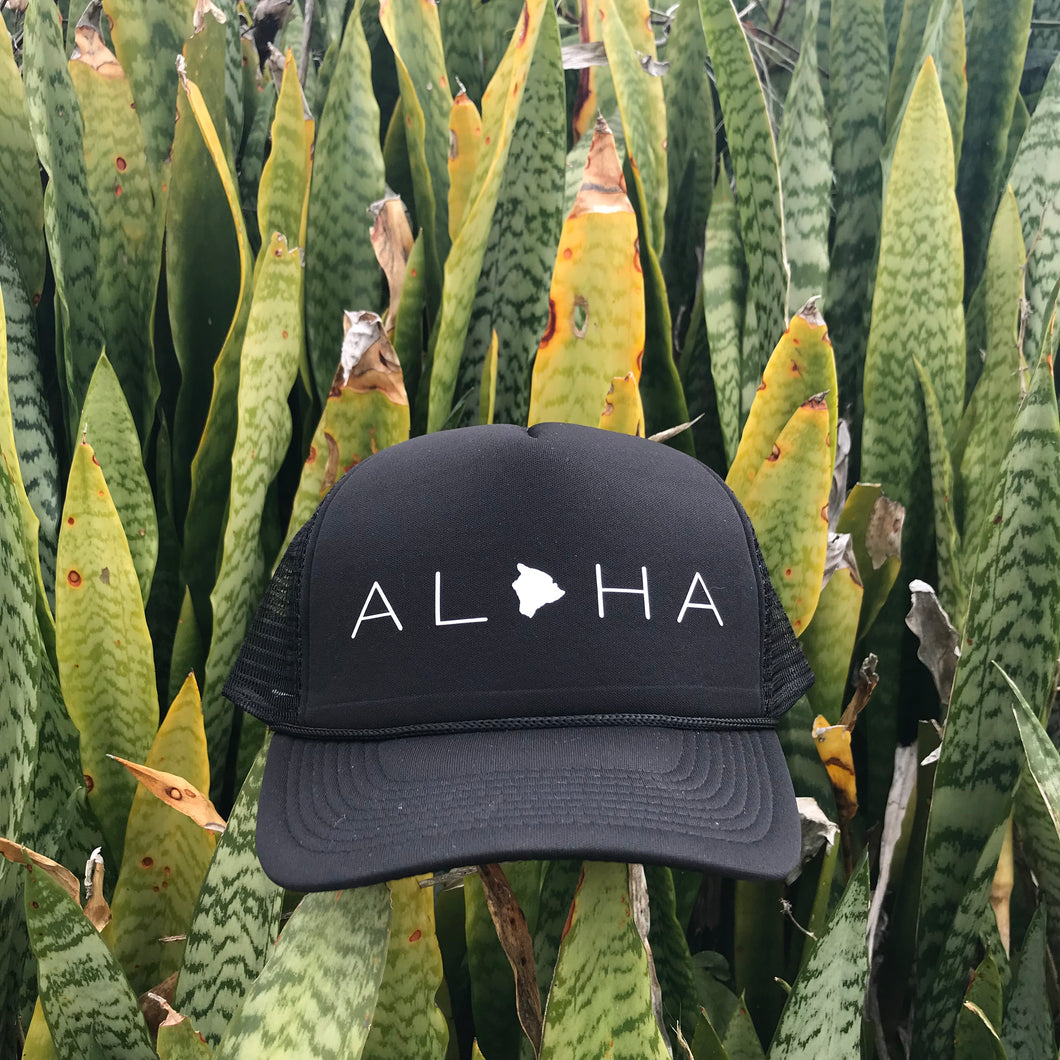 Aloha Big Island Black Trucker Hat
