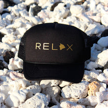 Load image into Gallery viewer, Relax Big Island Black Trucker Hat