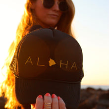 Load image into Gallery viewer, Aloha Big Island Black Trucker Hat