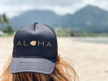 Load image into Gallery viewer, Aloha Kauai Black Trucker Hat