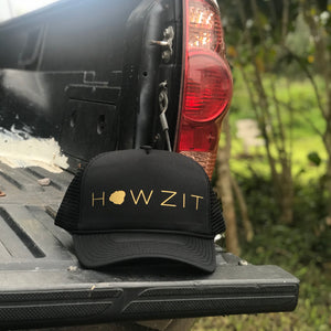 Howzit Kauai Black Trucker Hat