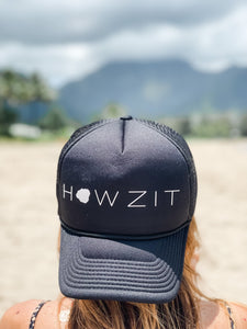 Howzit Kauai Black Trucker Hat