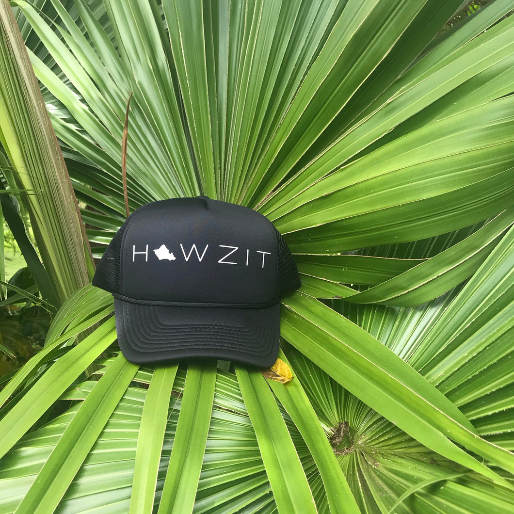 Howzit Oahu Black Trucker Hat